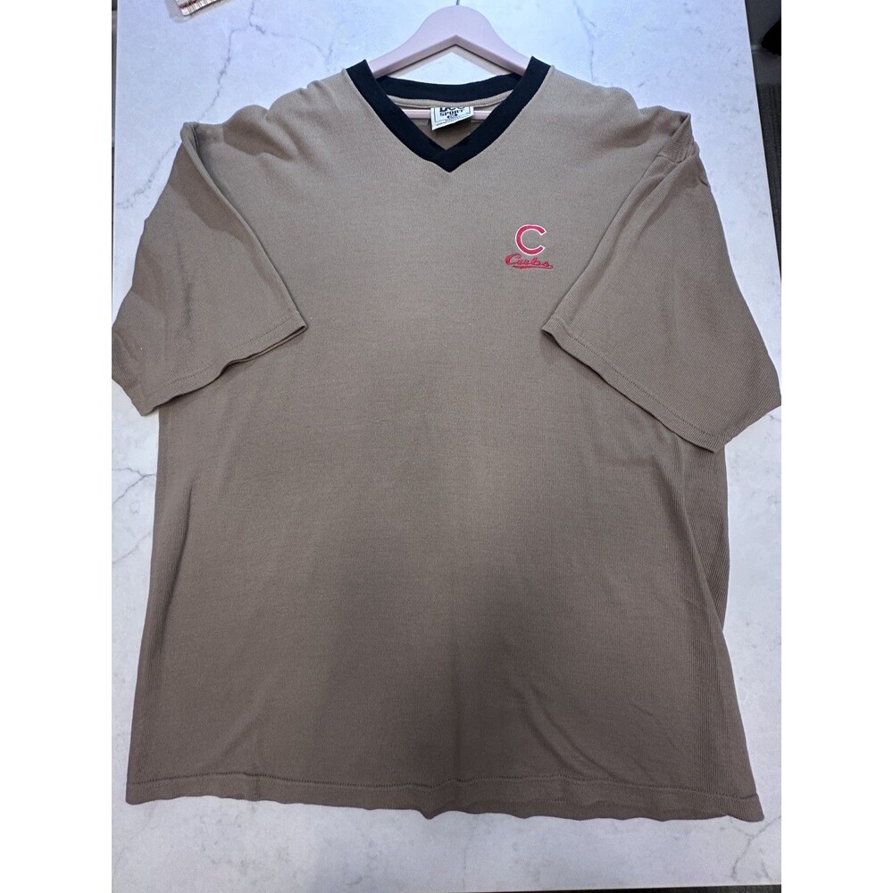 CHICAGO CUBS MLB T SHIRT XXL LEE SPORTS V-NECK TAN/BLACK SHORT SLEEVE SHIRT